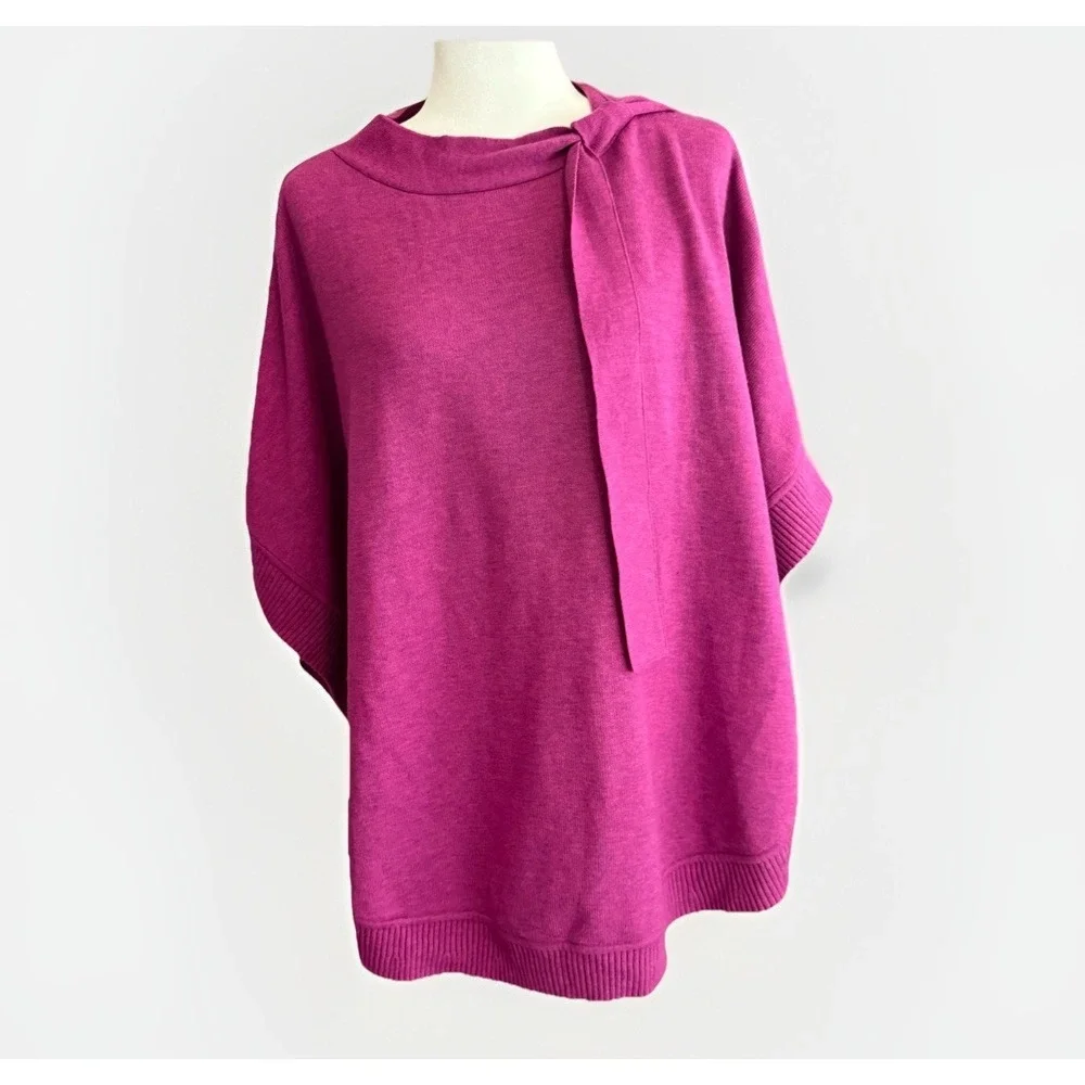 Talbots Tie Neck Soft Knit Poncho Cape Pink Purple Top Layer Sash Lightweight Lg - Picture 5 of 12